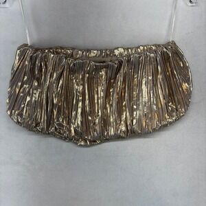 Mable Gold Metallic Ruched Tube Top Womens Small Strapless Party Crop Y2K